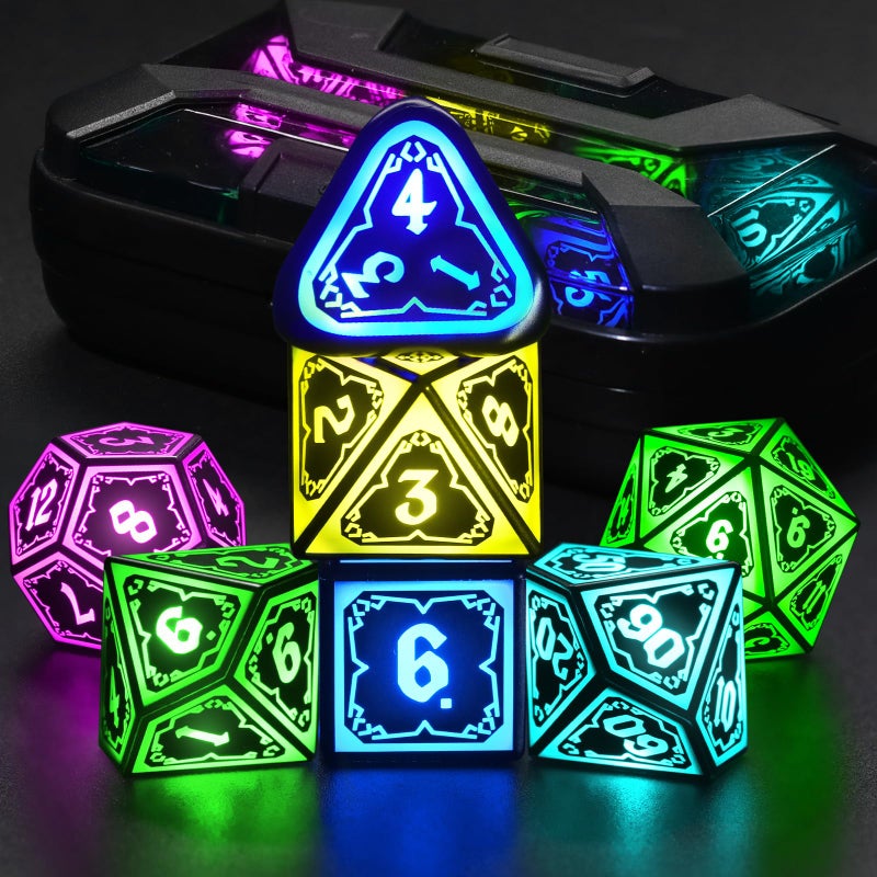 FONVGOGO Wireless Light Up Dice Set D and D RGB for Dungeons and DragonsCool LED DND Dice with Charging Box Rechargeable 7 Color Polyhedral Role Playing Dice for DND Gifts RPGAstral Shard Black - Image 3