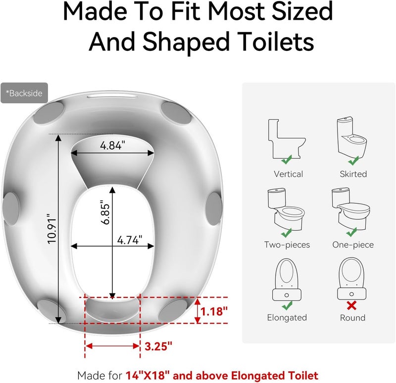 RT مقعد تدريب الحمام للأطفال من RT للأولاد والبنات يناسب المراحيض الطويلة مع قاعدة مطاطية مضادة للانزلاق وحاجز رذاذ سهل لتدريب الأطفال على استخدام الحمام وسهل التخزين - Image 2