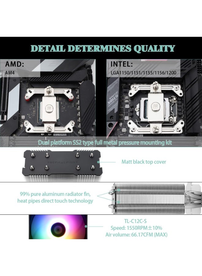 Thermalright AssassinX120 R SE ARGB CPU Air Cooler, AX120 R SE ARGB, 4 Heat Pipes, TL-C12C-S PWM Quiet Fan CPU Cooler with S-FDB Bearing, for AMD AM4/AM5 Intel 1700/1150/1151/1200, LGA1700 - Image 4