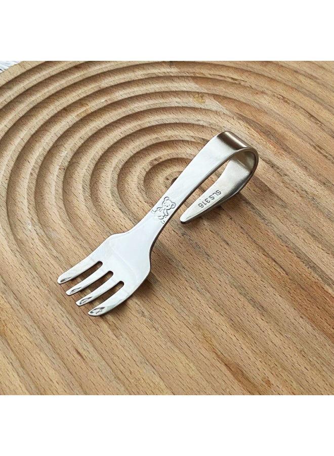 Curved Fork Spoon 316 Stainless Steel Baby's Short Handle Auxiliary Food Spoon Food Grade Household Children's Self-eating Tableware-Specifications:No Specifications-Color:Children's Fork - Image 1