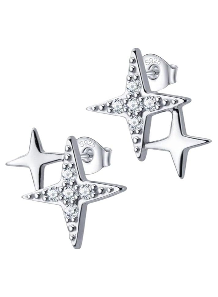 بونكا مجموعة أقراط بونكا الأنيقة للفتيات والنساء تستحقها كل امرأة  أقراط نجمة مزدوجة فضية - Image 1