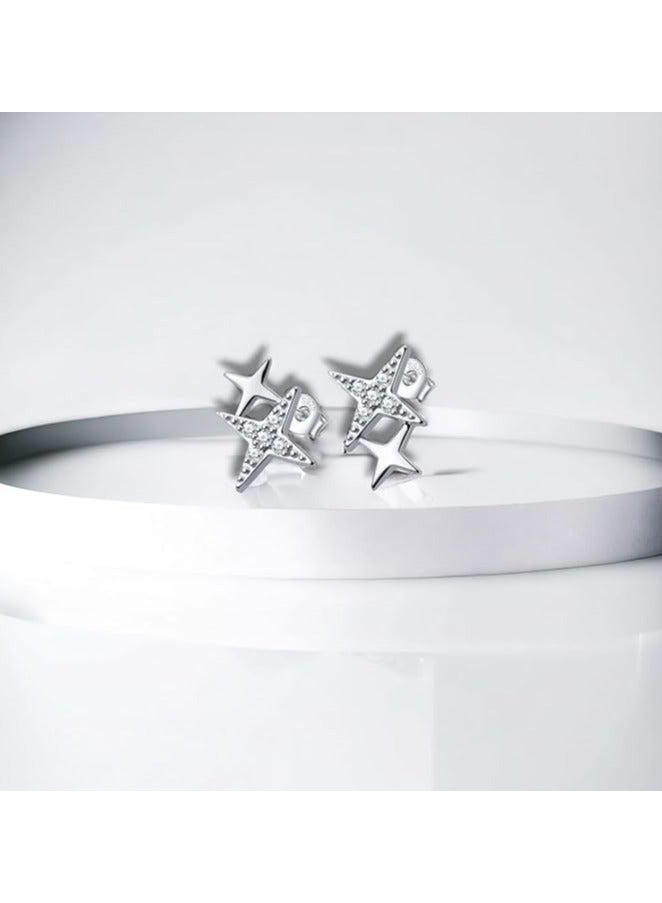 بونكا مجموعة أقراط بونكا الأنيقة للفتيات والنساء تستحقها كل امرأة  أقراط نجمة مزدوجة فضية - Image 2