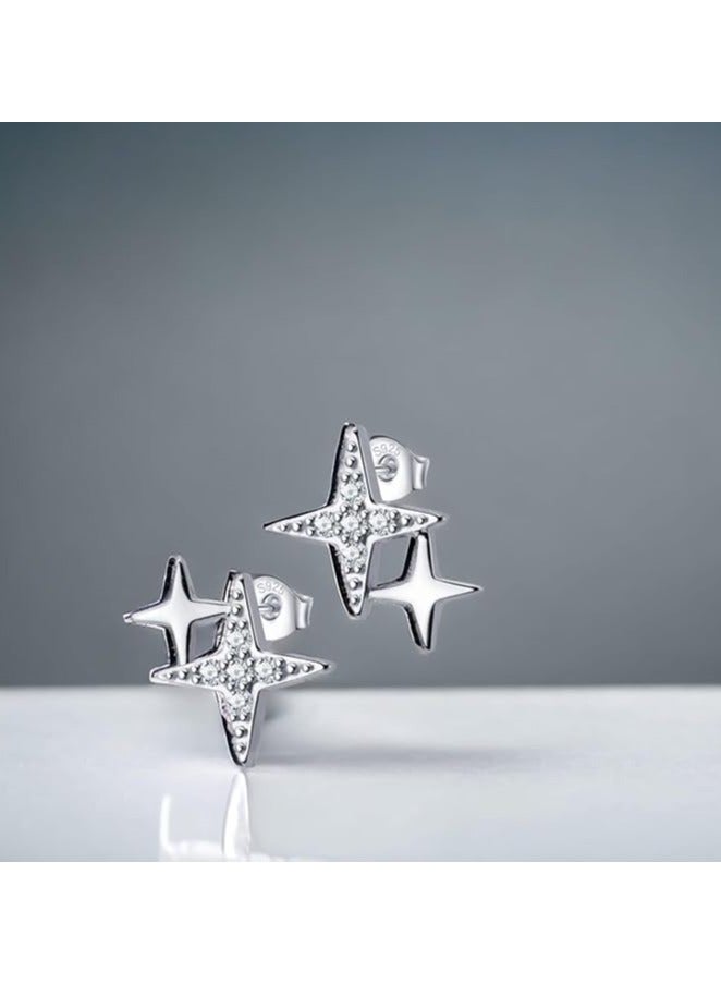 بونكا مجموعة أقراط بونكا الأنيقة للفتيات والنساء تستحقها كل امرأة  أقراط نجمة مزدوجة فضية - Image 3