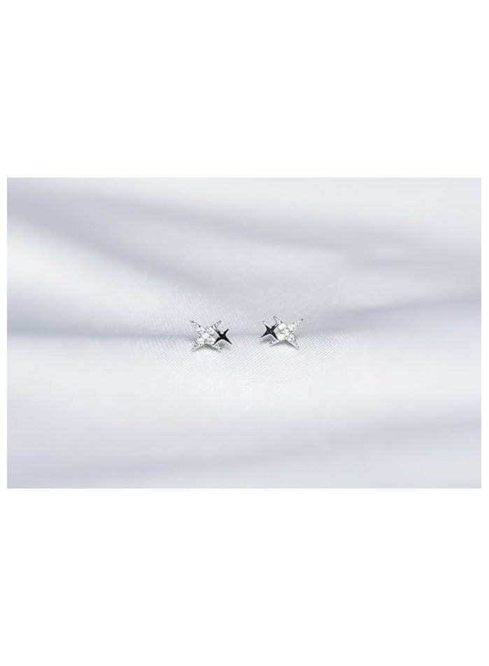 بونكا مجموعة أقراط بونكا الأنيقة للفتيات والنساء تستحقها كل امرأة  أقراط نجمة مزدوجة فضية - Image 4