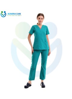 ACNORIA CARE Women's Medical Scrubs Consisting Of Two Pieces A Blouse And Pants, 35% Cotton And 65% Polyester Turquoise Color - Size L - From Acnoria Care  - Image 1