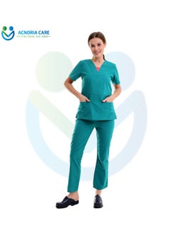 ACNORIA CARE Women's Medical Scrubs Consisting Of Two Pieces A Blouse And Pants, 35% Cotton And 65% Polyester Turquoise Color - Size L - From Acnoria Care  - Image 4