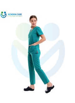 ACNORIA CARE Women's Medical Scrubs Consisting Of Two Pieces A Blouse And Pants, 35% Cotton And 65% Polyester Turquoise Color - Size L - From Acnoria Care  - Image 3