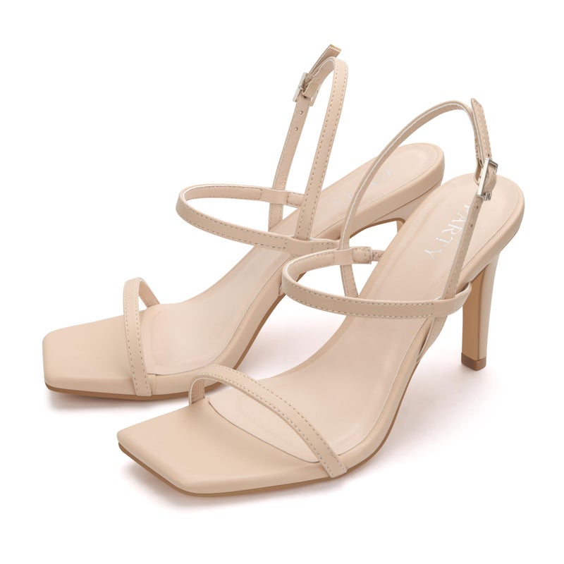 Party Women's Strappy High Heeled Sandals Open Toe Ankle Strap heels Comfy Weddings Shoes,Light Blue Pu,5.5,Nude Pu,8,S1 - Image 4