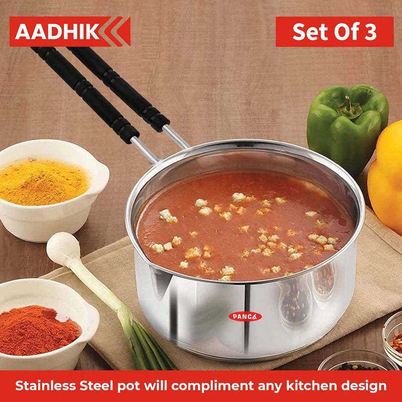AADHIK Stainless Steel Sauce Pan Set of 3 Sauce Pan Milk Pan Tapeli Patila Induction Base 2 Litre15 Litre 1 Litre Milk Boiler Cookware with Handle - Image 5