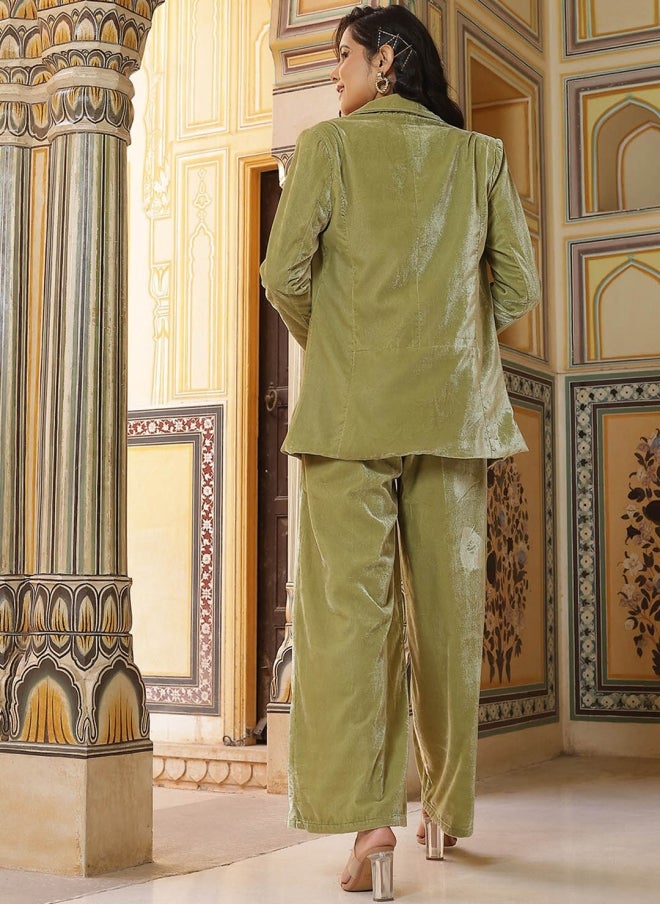 AKS Green Velvet Blazer and Trouser Set for Women - Image 4
