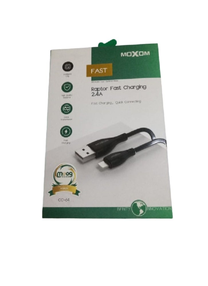 MOXOM CC-64 Fast Charging 2.4A Cable - Lighting Black 1M is an essential accessory for your charging needs.  - Image 1