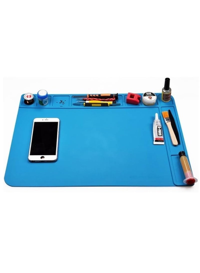 Rubik Soldering Mat 48x34cm, Silicone Heat Resistant Work Station Desk Pad for BGA Soldering Iron Workbench Cell Phone Laptop Repair (TE-508, Blue) - Image 1