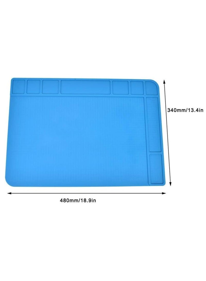 Rubik Soldering Mat 48x34cm, Silicone Heat Resistant Work Station Desk Pad for BGA Soldering Iron Workbench Cell Phone Laptop Repair (TE-508, Blue) - Image 2