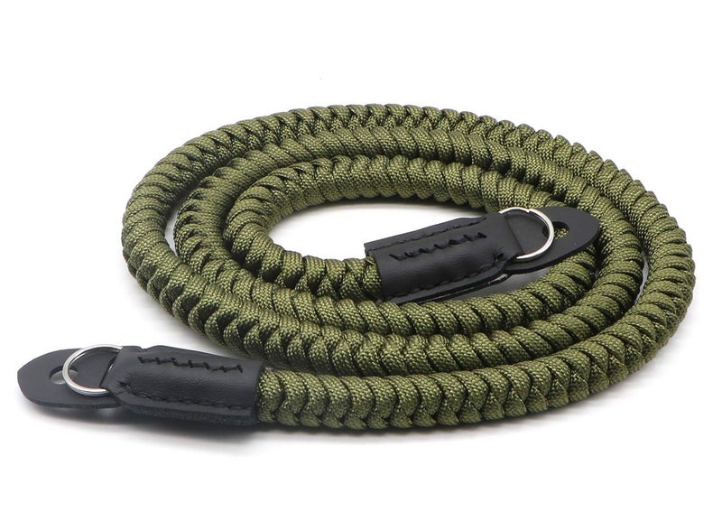 HITHUT Paracord Woven Camera Neck Shoulder Strap Belt Hand Compatible with Canon Nikon Sony Olympus Pentax Fujifilm Panasonic SLR DSLR Digital Mirrorless Cameras 42 inch Green - Image 1