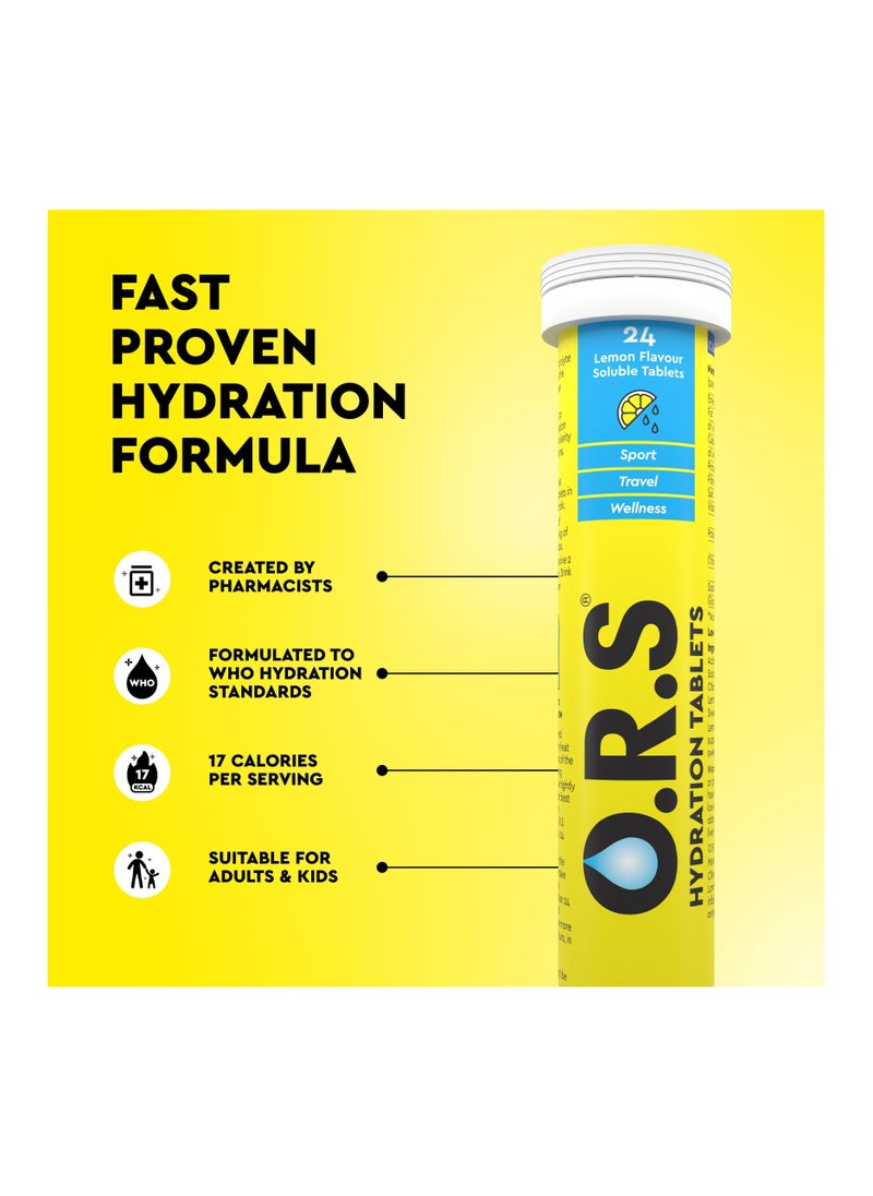 O.R.S - Hydration Tablets With Electrolytes Vegan Gluten And Lactose Free Formula Natural Lemon Flavor 24 Count Pack Of 3 - Image 1