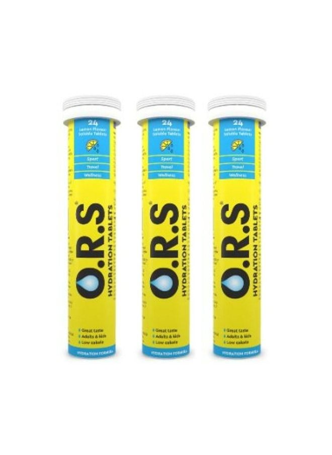 O.R.S - Hydration Tablets With Electrolytes Vegan Gluten And Lactose Free Formula Natural Lemon Flavor 24 Count Pack Of 3 - Image 1