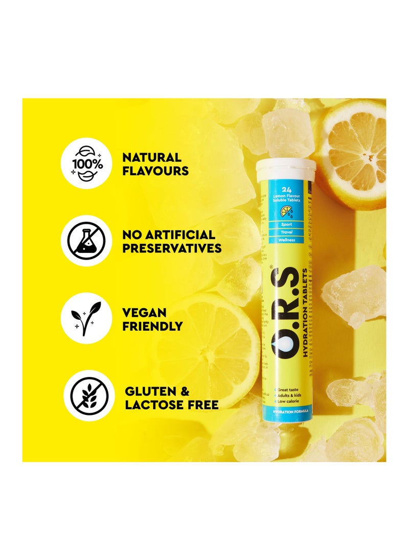 O.R.S - Hydration Tablets With Electrolytes Vegan Gluten And Lactose Free Formula Natural Lemon Flavor 24 Count Pack Of 3 - Image 1