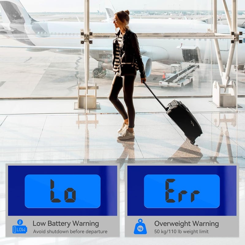 Dr.Meter Luggage Scale, Luggage Weight Scale Backlight LCD Display PS02 110lb/50kg Electronic Balance Digital Postal Travel Accessories with Rubber Paint Handle Temperature Sensor, Blue - Image 3