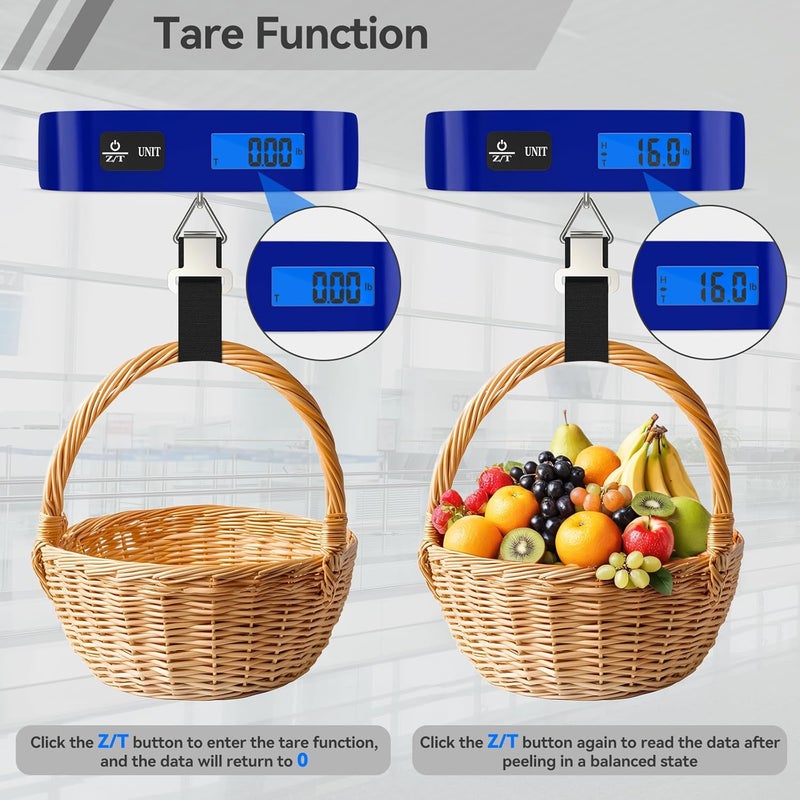 Dr.Meter Luggage Scale, Luggage Weight Scale Backlight LCD Display PS02 110lb/50kg Electronic Balance Digital Postal Travel Accessories with Rubber Paint Handle Temperature Sensor, Blue - Image 5