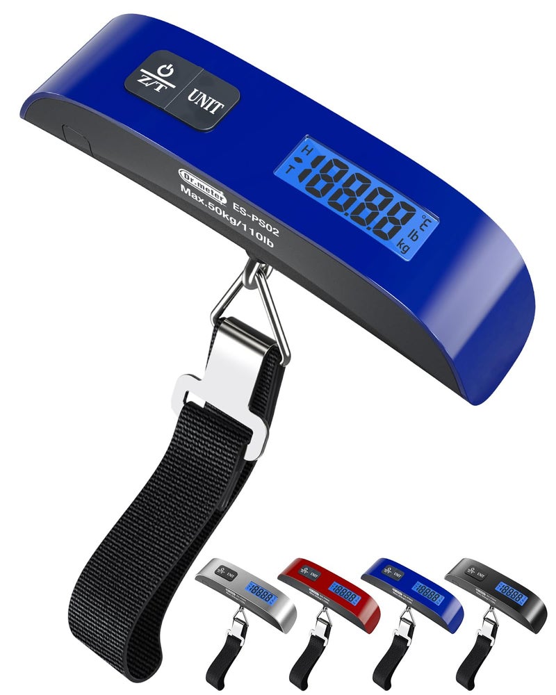 Dr.Meter Luggage Scale, Luggage Weight Scale Backlight LCD Display PS02 110lb/50kg Electronic Balance Digital Postal Travel Accessories with Rubber Paint Handle Temperature Sensor, Blue - Image 1