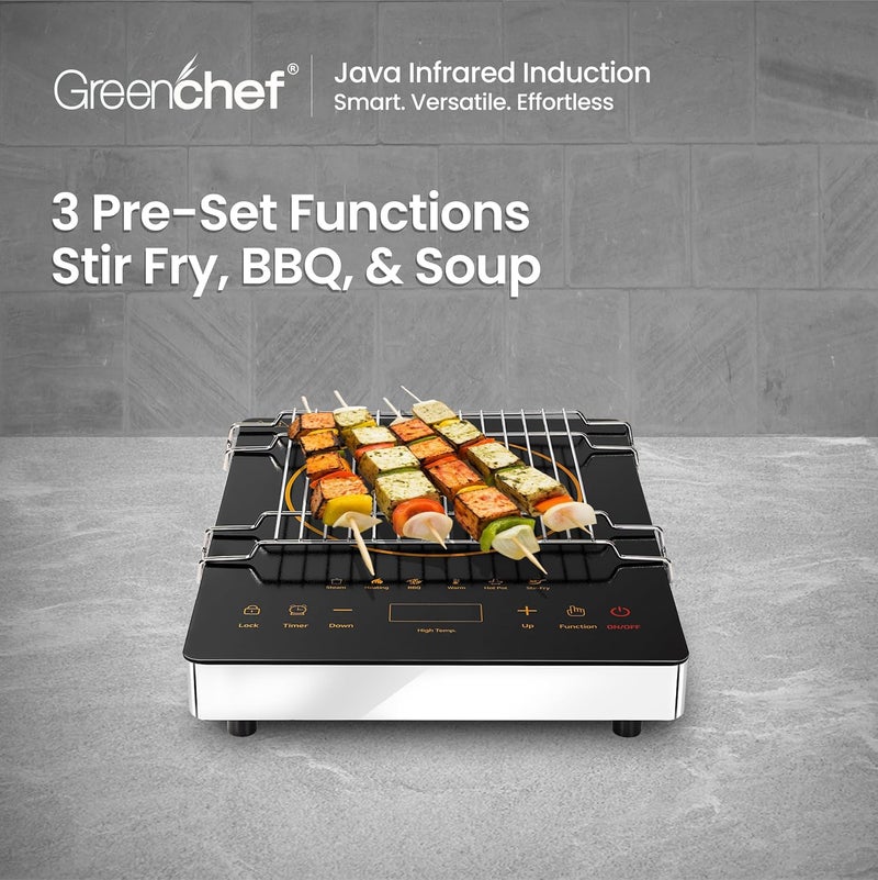 Greenchef موقد كهربائي بالأشعة تحت الحمراء متوافق مع الحث وغير الحث مع 3 وظائف قائمة مسبقة التحكم باللمس الخفيف - جاوا - Image 2