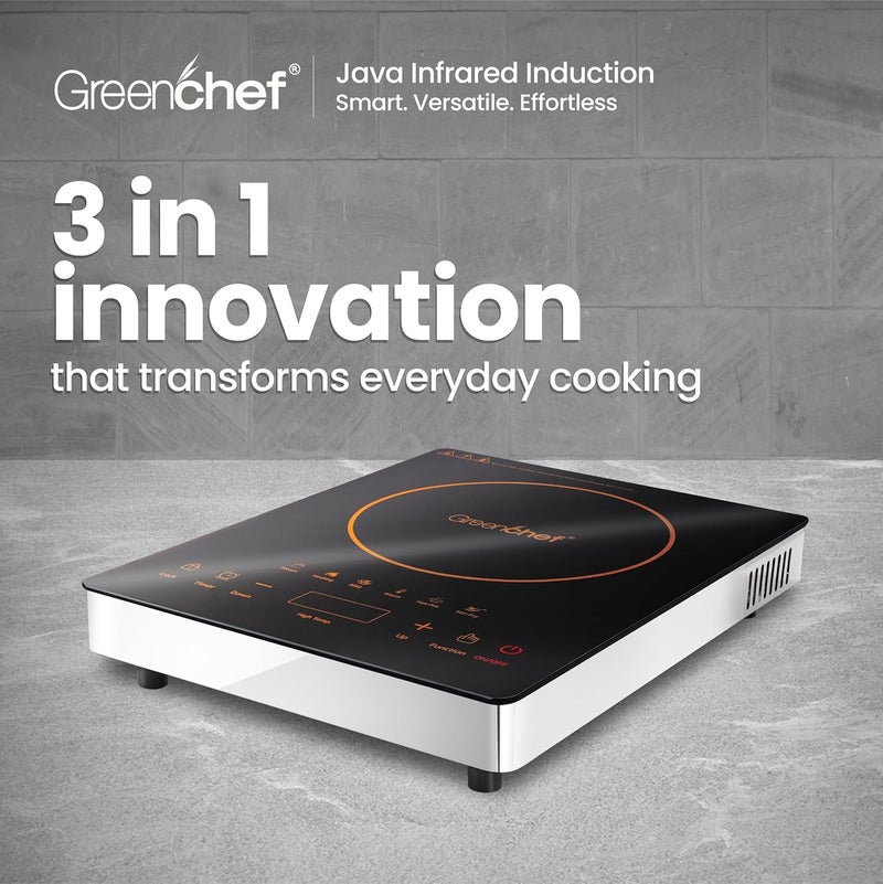 Greenchef موقد كهربائي بالأشعة تحت الحمراء متوافق مع الحث وغير الحث مع 3 وظائف قائمة مسبقة التحكم باللمس الخفيف - جاوا - Image 5