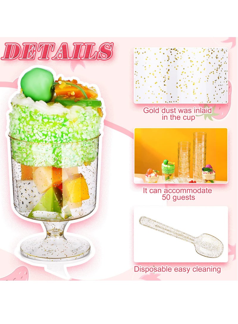 Zikra 50 Pcs 6 oz Disposable Gold Glitter Plastic Dessert Cups with 50 Pcs Tasting Spoons - Elegant Goblet Glasses for Ice Cream, Weddings, and Parties. Perfect for Celebrations! - Image 1