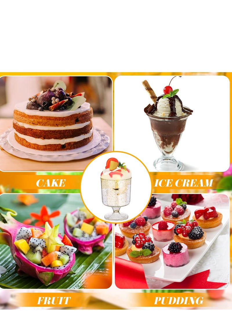 Zikra 50 Pcs 6 oz Disposable Gold Glitter Plastic Dessert Cups with 50 Pcs Tasting Spoons - Elegant Goblet Glasses for Ice Cream, Weddings, and Parties. Perfect for Celebrations! - Image 5