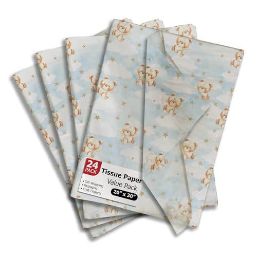 Pro Supply Global Teddy Bears Printed Tissue Paper for Gift Bags or Boxes and Wrapping - Baby Shower Bulk Decorative Art Tissue Paper for Packaging and Gifting | 24 Sheets 20" x 30" - Image 1