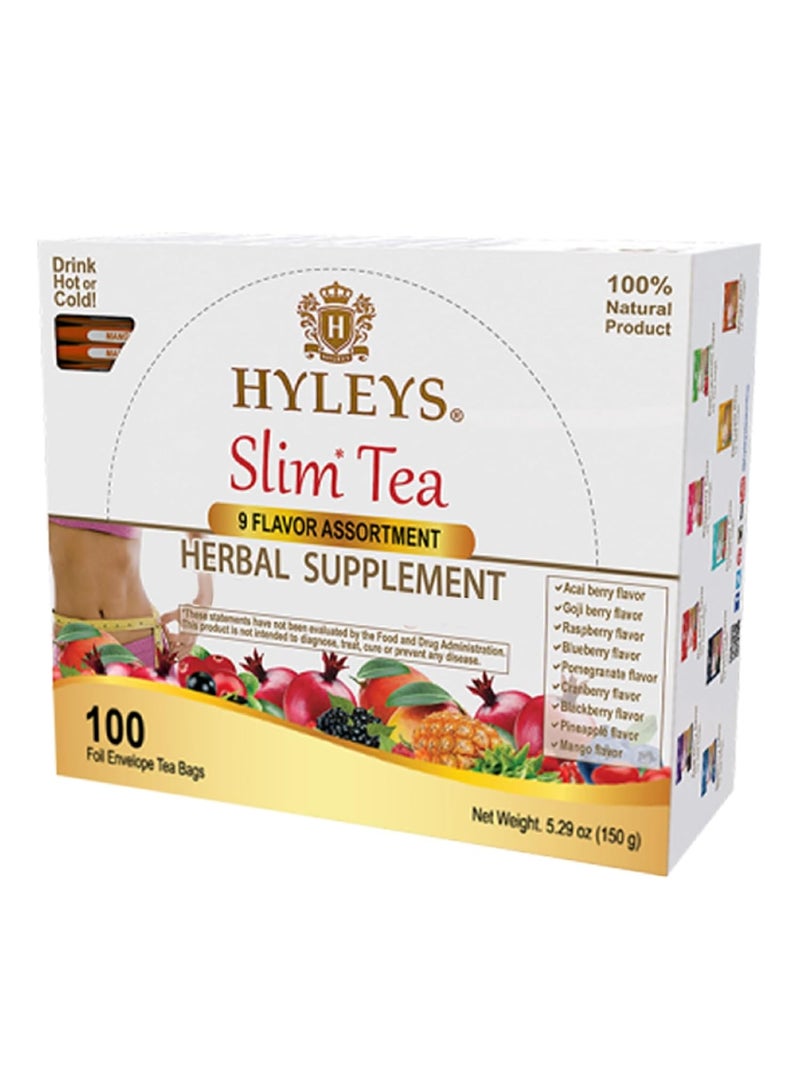 هايليس تي شاي "هايليز" (Hyleys)، شاي التنحيف (Slim Tea)، تشكيلة متنوعة من 9 نكهات، 100 كيس شاي مغلف برقائق معدنية، (150 غرام) - Image 1