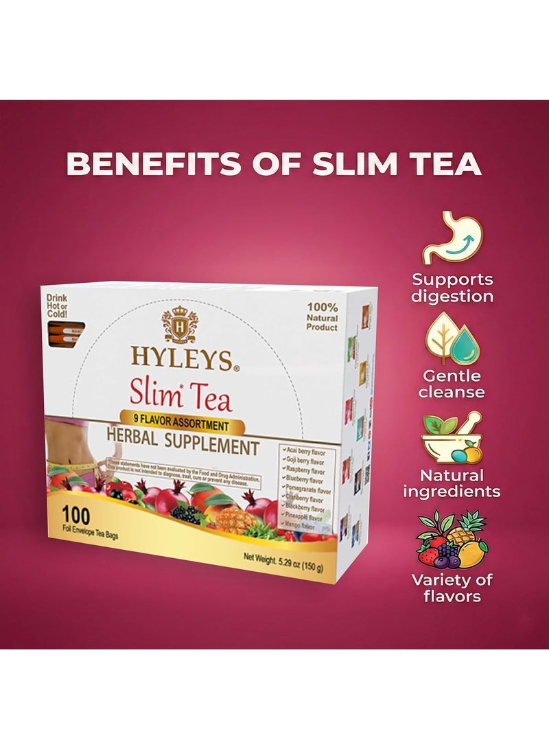 هايليس تي شاي "هايليز" (Hyleys)، شاي التنحيف (Slim Tea)، تشكيلة متنوعة من 9 نكهات، 100 كيس شاي مغلف برقائق معدنية، (150 غرام) - Image 3