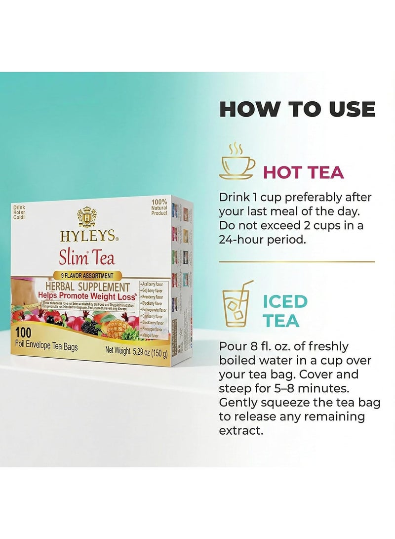 هايليس تي شاي "هايليز" (Hyleys)، شاي التنحيف (Slim Tea)، تشكيلة متنوعة من 9 نكهات، 100 كيس شاي مغلف برقائق معدنية، (150 غرام) - Image 2