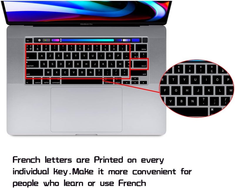 HRH Ultra Thin French Language AZERTY Silicone Keyboard Cover Skin for MacBook Pro 13 inch 2020(Model A2289/A2251/A2338 M1 Chip) and for MacBook Pro 16" 2019 (Model A2141) Accessories - Image 2