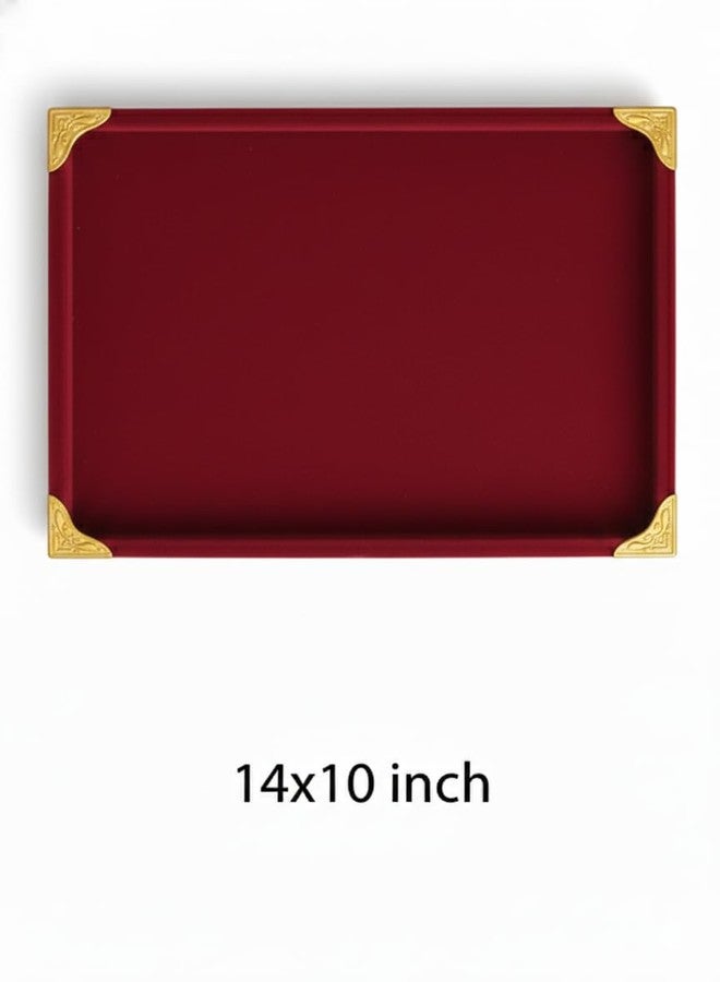 SENTONI Velvet Jewellery Display Tray 14 x 10 Inch | Premium Organizer for Rings, Earrings, Bracelets & Accessories | Elegant Display Tray with Gold Corner Protectors (Maroon) - Image 2