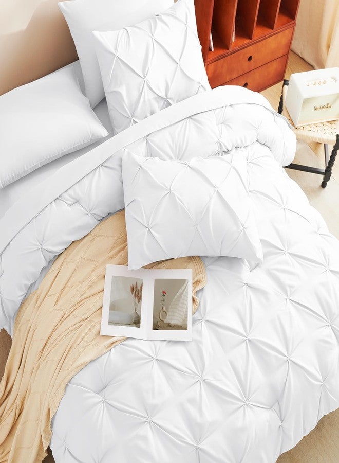 CozyLux White Twin Comforter Set for Boys and Girls 5 Pieces Comforter Twin Size Bed Toddlers Pintuck Bed in A Bag Pinch Pleat Bedding Sets with Comforter, Flat Sheet, Fitted Sheet, Pillowcases&Shams - Image 4