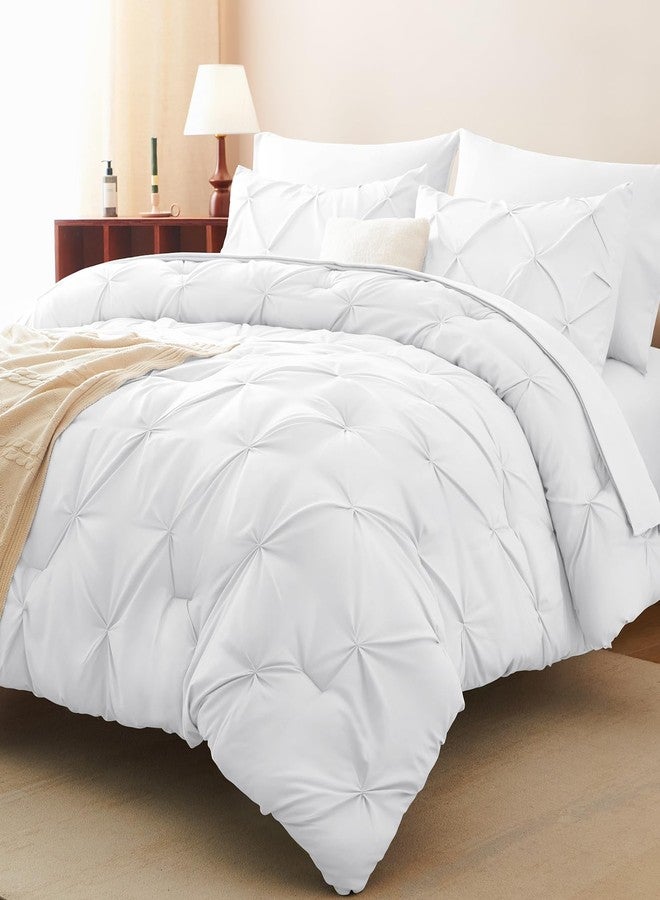 CozyLux White Twin Comforter Set for Boys and Girls 5 Pieces Comforter Twin Size Bed Toddlers Pintuck Bed in A Bag Pinch Pleat Bedding Sets with Comforter, Flat Sheet, Fitted Sheet, Pillowcases&Shams - Image 5