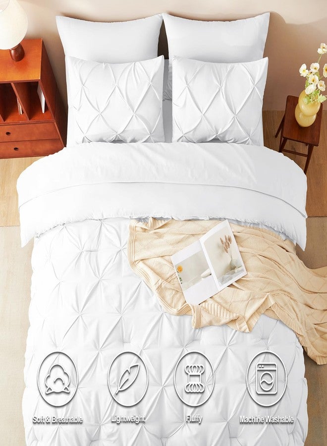 CozyLux White Twin Comforter Set for Boys and Girls 5 Pieces Comforter Twin Size Bed Toddlers Pintuck Bed in A Bag Pinch Pleat Bedding Sets with Comforter, Flat Sheet, Fitted Sheet, Pillowcases&Shams - Image 2