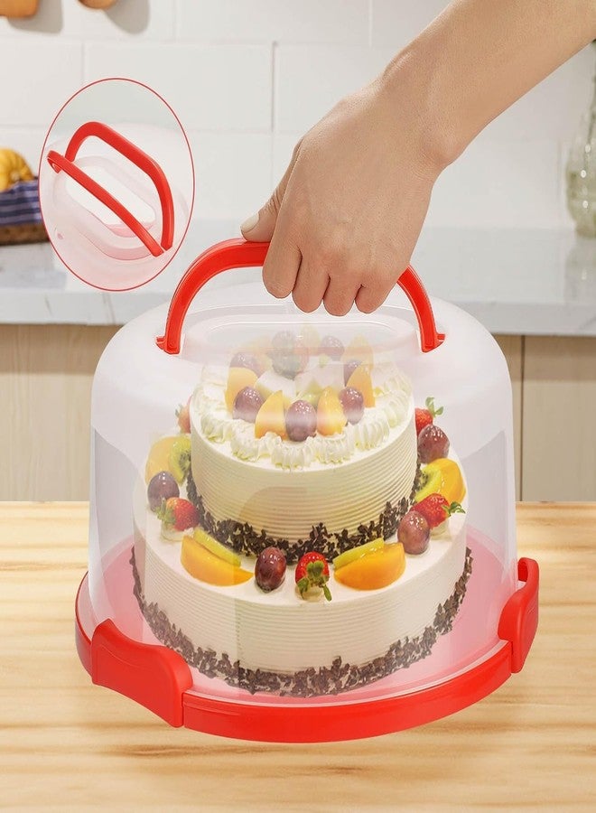 CLAPONE Cake Carrier with Lid and Handle/Cake Containers/Cake Holder for 11 inch/Cake with 3 Handles Cupcake Carrier/Cake Boxes For Packing/Plastic Cover Three Sided Base/Round Storage Carrier/(Red) - Image 2