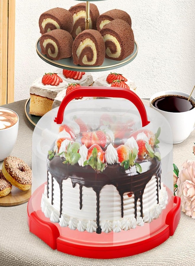 CLAPONE Cake Carrier with Lid and Handle/Cake Containers/Cake Holder for 11 inch/Cake with 3 Handles Cupcake Carrier/Cake Boxes For Packing/Plastic Cover Three Sided Base/Round Storage Carrier/(Red) - Image 4