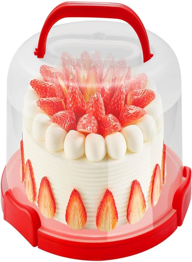 CLAPONE Cake Carrier with Lid and Handle/Cake Containers/Cake Holder for 11 inch/Cake with 3 Handles Cupcake Carrier/Cake Boxes For Packing/Plastic Cover Three Sided Base/Round Storage Carrier/(Red) - Image 1
