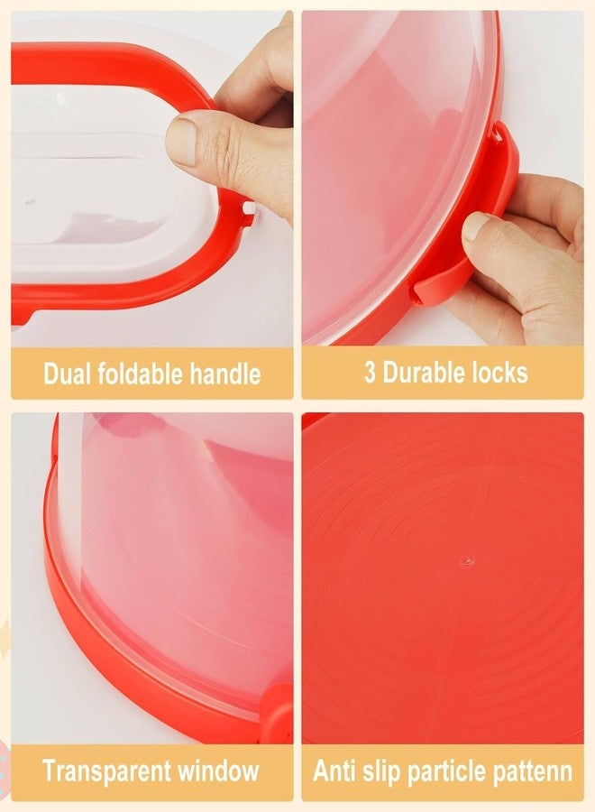 CLAPONE Cake Carrier with Lid and Handle/Cake Containers/Cake Holder for 11 inch/Cake with 3 Handles Cupcake Carrier/Cake Boxes For Packing/Plastic Cover Three Sided Base/Round Storage Carrier/(Red) - Image 5