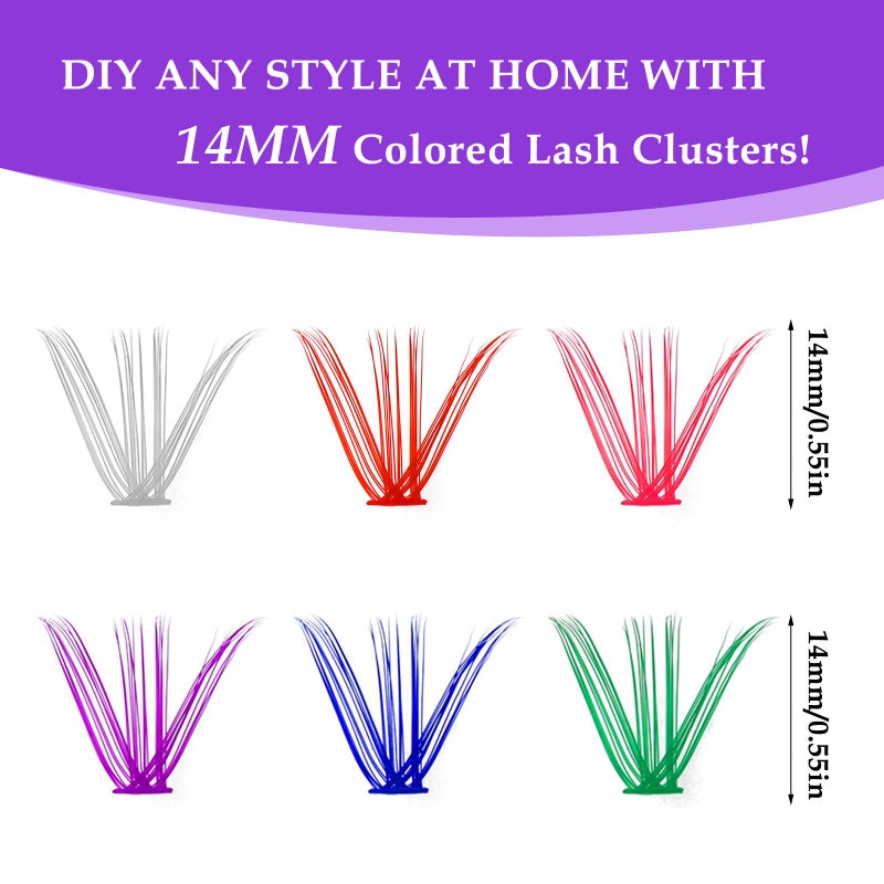 Sibba Colored Lashes Cluster, 14MM Individual False Lashes, Wispy & Curl Eyelashes, DIY Eyelashes Extension at Home, 140Pcs Colorful Cluster Eyelashes - Image 2