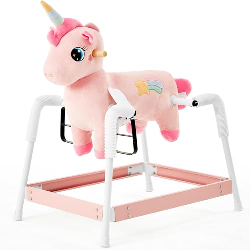 FUNLIO Unicorn Spring Rocking Horse for Kids 36 Rainbow Fairy Ride on Horse with Covered Spring Sturdy Frame Neighing Galloping Sound for Pretend Play Horse Toys Gift CPC CE CertifiedPink - Image 1
