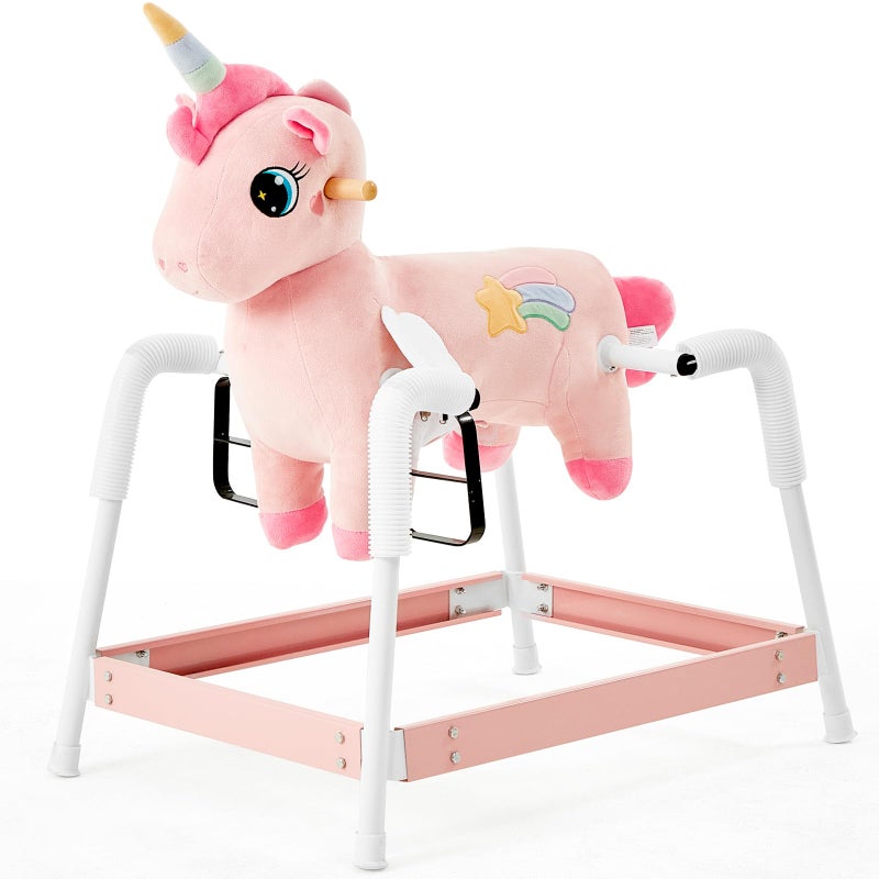 FUNLIO Unicorn Spring Rocking Horse for Kids 36 Rainbow Fairy Ride on Horse with Covered Spring Sturdy Frame Neighing Galloping Sound for Pretend Play Horse Toys Gift CPC CE CertifiedPink - Image 3