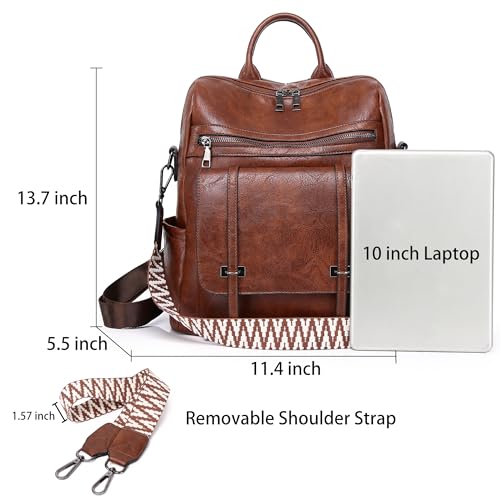 WYFJNX PU Leather Backpack Purse for Women, Fashion Ladies Backpack Purse Brown Medium Size, Convertible Shoulder Bags Handbag, Suitable for Shopping, Traveling, Work for Women and Girls - Image 3