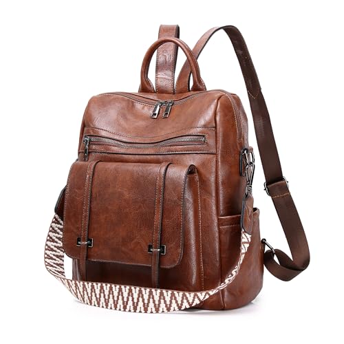 WYFJNX PU Leather Backpack Purse for Women, Fashion Ladies Backpack Purse Brown Medium Size, Convertible Shoulder Bags Handbag, Suitable for Shopping, Traveling, Work for Women and Girls - Image 1