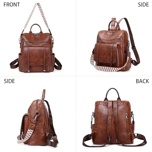 WYFJNX PU Leather Backpack Purse for Women, Fashion Ladies Backpack Purse Brown Medium Size, Convertible Shoulder Bags Handbag, Suitable for Shopping, Traveling, Work for Women and Girls - Image 4