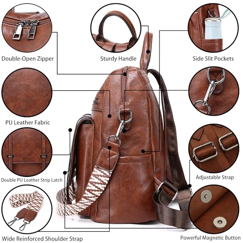 WYFJNX PU Leather Backpack Purse for Women, Fashion Ladies Backpack Purse Brown Medium Size, Convertible Shoulder Bags Handbag, Suitable for Shopping, Traveling, Work for Women and Girls - Image 5
