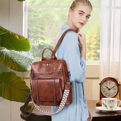 WYFJNX PU Leather Backpack Purse for Women, Fashion Ladies Backpack Purse Brown Medium Size, Convertible Shoulder Bags Handbag, Suitable for Shopping, Traveling, Work for Women and Girls - Image 2