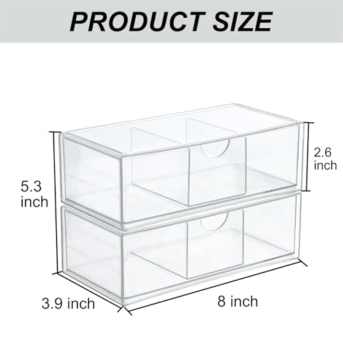 ZEXALOR Set of 2 Stackable Storage Drawers - 7.8" Clear Plastic Drawer Storage, Acrylic Makeup Organizer, Desk Counter Cabinet Office Organizer, Bathroom Organizers and Storage (3 Grid/Set of 2) - Image 4